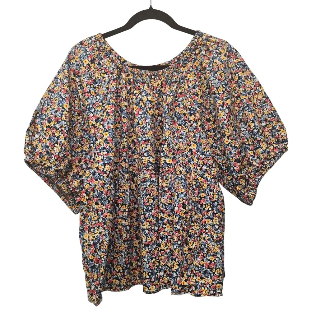Old Navy XXL Floral Peasant‎ Blouse | Cottagecore Boho Romantic Puff Sleeve Top